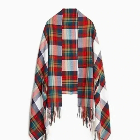 J Crew - Plaid Cape-scarf w/arm hole -  White Juniper Plaid - OS - Picture 1 of 4